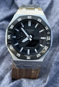 Custom Casio GA2100 „Casioak“ - Black Watch Face, Silver Band (Brushed) - Picture 1 of 5