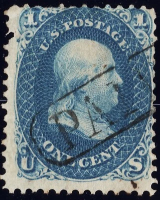 Postage Stamp 1861 1c used dark blue Franklin SC63b - Image 1 of 2