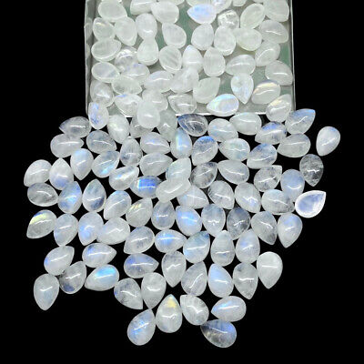 50 Pcs Natural Moonstone Blue Shines 10mm*7mm Pear Loose Cabochon Gemstones Lot • 19.99€