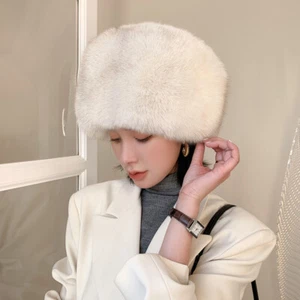 Women Real Fox Fur Hat Top Hat Russian Ushanka Cossack Hat Warm Outdoor Ski Cap - Picture 1 of 8
