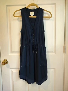 Camicia senza maniche con coulisse Maeve XSmall Pelona abito con bottoni blu navy tasca - Foto 1 di 9