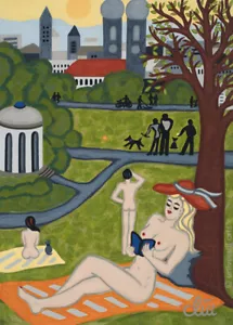 JACQUELINE DITT - Marie at the English Garden A4 DRUCK n.Gemälde girl nude - Bild 1 von 3