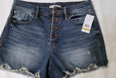 Habitual 女式 29 纽扣飞牛仔短裤 3 英寸内缝高腰仿旧全新带标签*K — 第 1/4 张图片