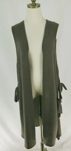 Vocal Tie Side Fleece Open Front Sleeveless Duster Vest Size Large Brown - Picture 1 of 6