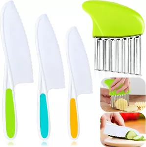 4 Pcs Kids Knife Set, Nylon Kitchen Knives with Crinkle Cutter, Serrated Edges - Picture 1 of 14