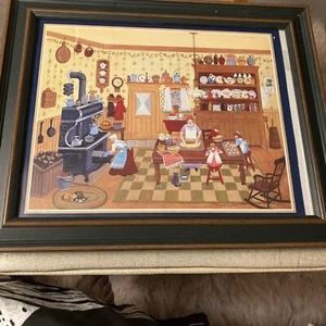 Mary Singleton Folk Art Country Kitchen Multicolor Calendar Framed Print 16”X14” - Picture 1 of 8