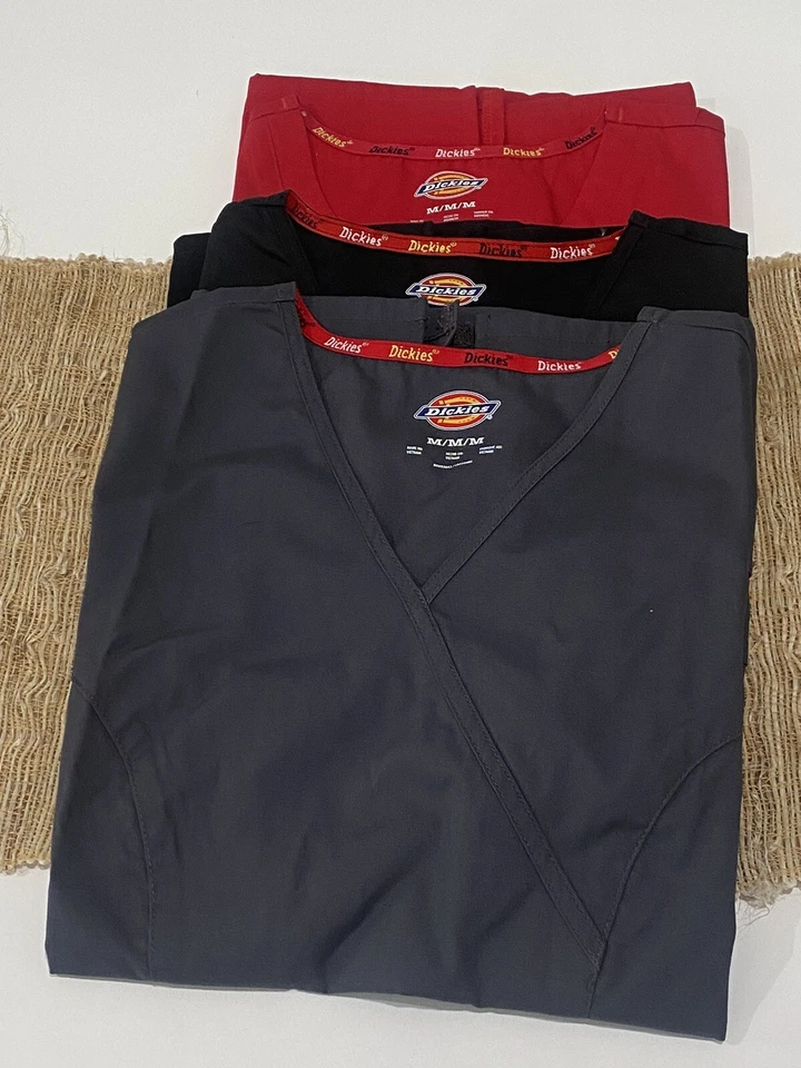 Dickies Scrub Top Uniforms multicolor Mock Wrap Womens Double Pockets 3pcs  Sz M - Image 1 of 4