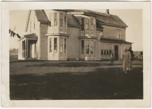 Grand Wood Frame House with Bay Windows 1930s Architecture Original Snapshot - Picture 1 of 1