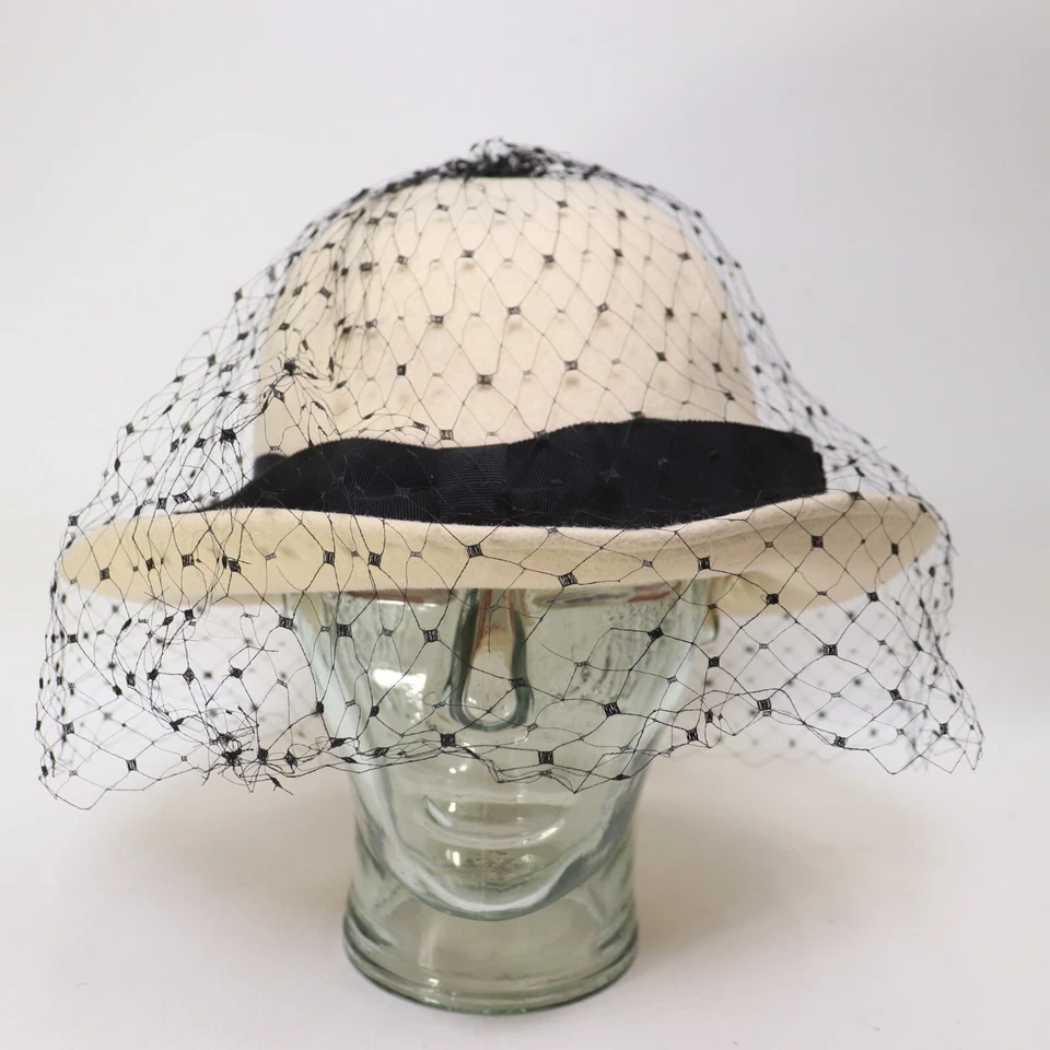 De Colección Jack McConnell Lancaster Sombrero de Lana 6 7/8 Crema Negro Grosgrain Lazo Punto Red Foto 1 de 4