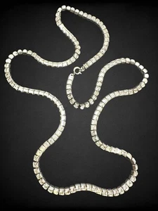 Antike Art Deco lange quadratische Strass Tennis Halskette silberfarben Krappen Set 30" - Bild 1 von 6