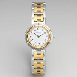 Hermès Clipper Ladies Quartz Vintage Silver Gold Women Mini Watch 24 mm - Picture 1 of 14