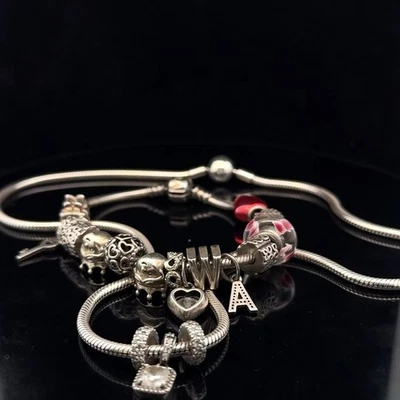 "Collar Pandora de 18"" y pulsera de 7,5"" con 18 dijes/espaciadores" Foto 1 de 4
