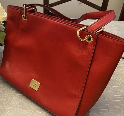 Bolso de Mano Lauren Ralph Lauren Cuero Rojo Cereza Mediano Foto 1 de 4