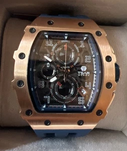 TSAR BOMBA Luxury Men's Quartz Watch Tonneau Design 5ATM Chronograph Silicone - Picture 1 of 5