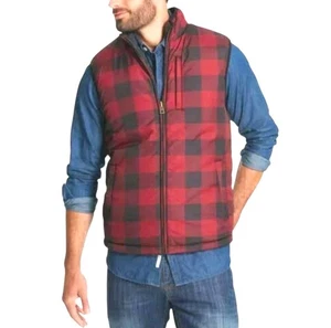 Gilet imbottito trapuntato vintage resistente alle intemperie uomo taglia large rosso/nero foderato a quadri nuovo - Foto 1 di 12