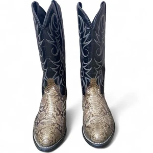 Botas de Vaquero de Piel de Serpiente Western Cuero Negro Superior Para Hombre Talla 10 EW DE COLECCIÓN - Imagen 1 de 7