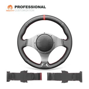 PU Carbon Fiber Genuine Leather Steering Wheel Cover Mitsubishi Lancer Evolution - Imagen 1 de 8