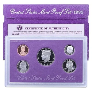 1993 S PROOF Set in OVP US postfrisch mit COA (5 Münzsatz) - Bild 1 von 4