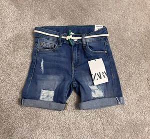 zara boys new denim shorts blue distressed ripped dark age 6 look - Picture 1 of 2