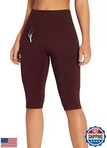 baleaf Women's Hiking Long Shorts Knee Length High Waist Leggings Capri Pocke - Picture 1 of 5