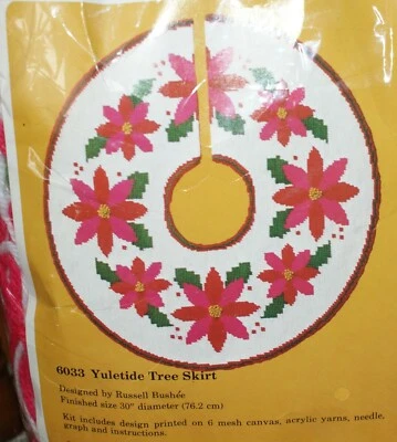 Creative Circle Holiday Poinsettia Yuletide Tree Skirt Kit Russell Bushee NEW - Image 1 of 3