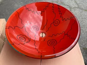 red color pattern bowl shape tempered glass vessel sink - Picture 1 of 3