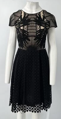 Erdem ALTERED MISSING TAGS Black Embroidered Eyelet Pleated A-Line Dress sz XS - Image 1 of 4