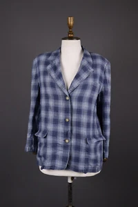 L.L. Bean Petite Blue Check 100% Linen Lightweight Blazer Jacket Size - Picture 1 of 9