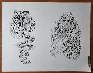 ORIGINAL Vintage 1981 Guideline LTD Shop Used Tattoo Flash Sheet Fantasy, Reaper - Picture 1 of 9