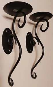 Pair of PARTY LITE Black Metal Scroll Sconces Candleholders Wall Decor Pillar - Picture 1 of 4