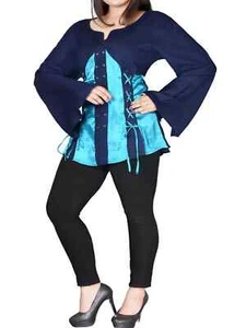 eaonplus SIZE 20 & 22  turquoise Blue Pirate Queen Goth Grommet Blouse tunic Top - Picture 1 of 5