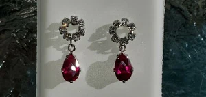 Ruby Pear Cut & White Sapphire Labcreated Stud Earrings 14kt Solid White Gold - Picture 1 of 12