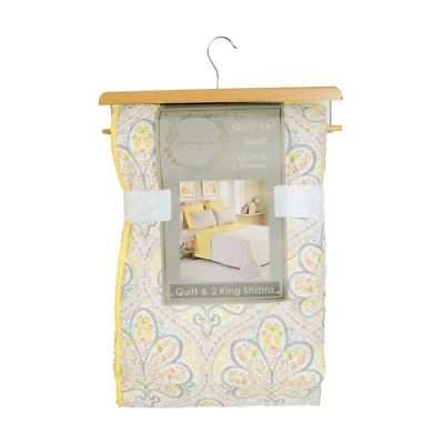 Juego de edredón Serafina Home 3 piezas KING 1 edredón 2 fundas amarillo y blanco floral Foto 1 de 4