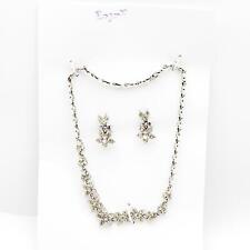 Vintage Signed Bogoff Clear Rhinestone Demi-Parure Necklace And Earrings Set