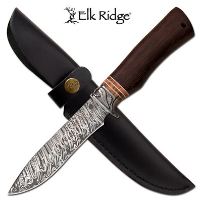 Cuchillo de Caza | Elk Ridge 5.75" Hoja Grabada Mango Madera Rosa Skinner + Funda Foto 1 de 4