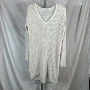 Cupcakes & Cashmere Sweater Dress Women S Off White Shaker Knit Hi/Low Hem Vneck - Picture 1 of 11
