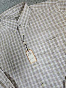 Peter Millar Button Down Shirt Tan White Pink Plaid Checkered NWT Size Lg - Picture 1 of 7