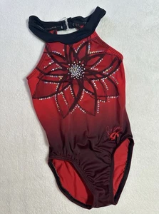 Simone Biles GK Elite LEOTARD Gymnastics DISSOLVING FLOWER Red HIGH NECK Tank CM - Picture 1 of 4