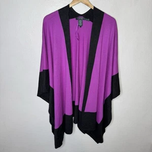 Lauren Ralph Lauren Womens Small Medium Cape Shawl Cardigan Purple Wool Blend - Picture 1 of 10