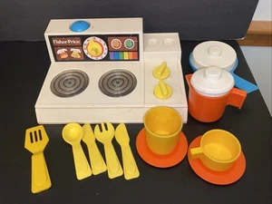 Juego de cocina Fisher Price 1978 estufa mesa brillo quemadores mágicos platos de colección 919 - Imagen 1 de 8