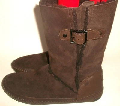 Botas de Mocasín Tory Burch Media Pantorrilla Marrón Gamuza Forradas con Auténtica Piel de Oveja 9.5M-10 Usadas en Excelente Condición Foto 1 de 4