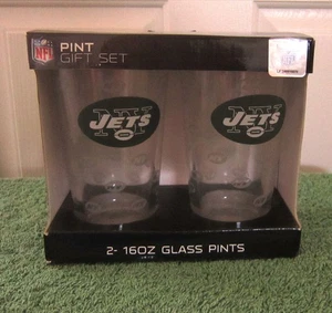 NFL FOOTBALL NEW YORK JETS NEW IN BOX SET OF 2 DRINKING GLASSES 16 0Z. - Picture 1 of 3