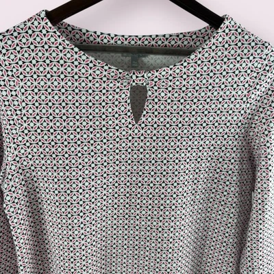 T By Talbots Popover Top Cotton Knit Pink Black White Print Keyhole XL Petite - Image 1 of 4