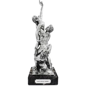 Scultura Ratto Delle Sabine Resina Ricoperta in Argento 925 Base in Marmo Portor - Foto 1 di 4