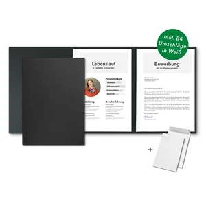 15 Bewerbungsmappen Schwarz 3-teilig Lederstruktur / Set inkl. 15 Umschläge - Bild 1 von 12