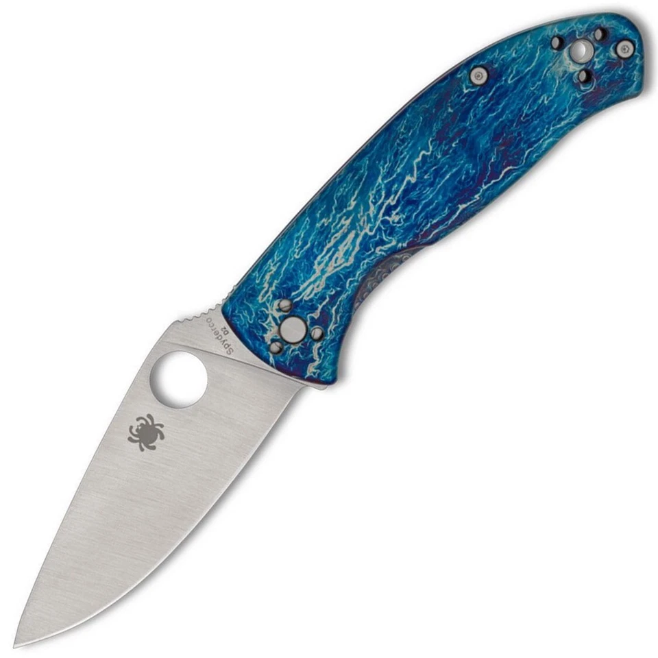 Spyderco Tenacious Blue Titanium Disarray 3.35in Satin D2 Blade SPC122TIBLD2P