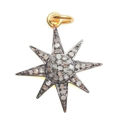 Pingente Berloque "Estrela" Fatia de Diamante, Prata Esterlina 925 Feito à Mão Pingente Delicado - Imagem 1 de 4