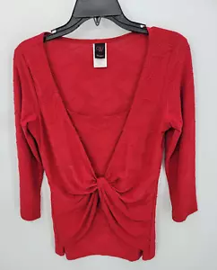 Wrapper London Top Womens Large Red Twist Front Stretch Knit Fitted Romantic - Picture 1 of 9