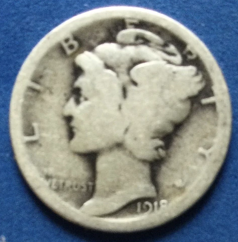 * 1918-P  Mercury Silver Dime * WW-1 * Nice Coin * Nice Price 52-19 Cover
