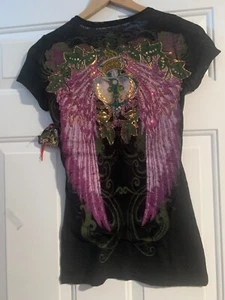 In Vein Women's Angel Wings Glittery Fitted T Shirt S - Picture 1 of 5